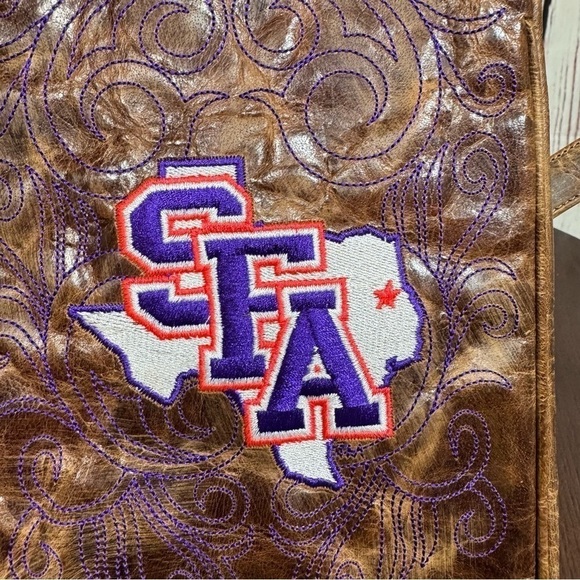 GAME DAY BOOTS Leather  Crossbody Bag  “SFA” Stephen F Austin College Logo EUC - Picture 8 of 13
